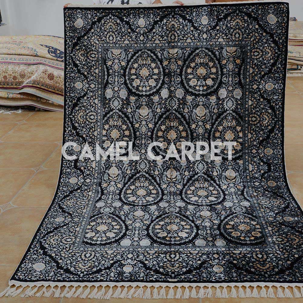 Oriental Pure Silk Deep Blue Carpets for Sale.jpg